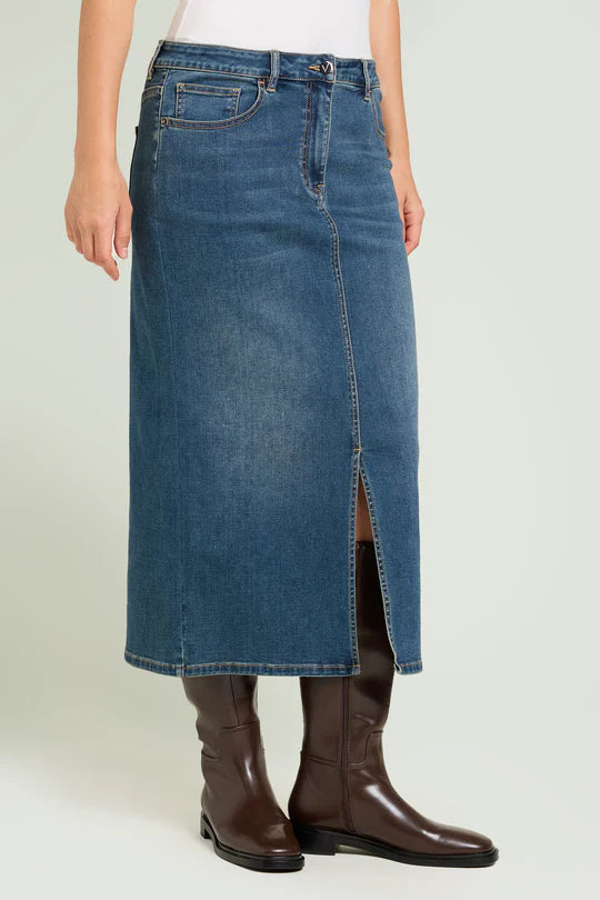Caliah - Long High Waist Denim Skirt