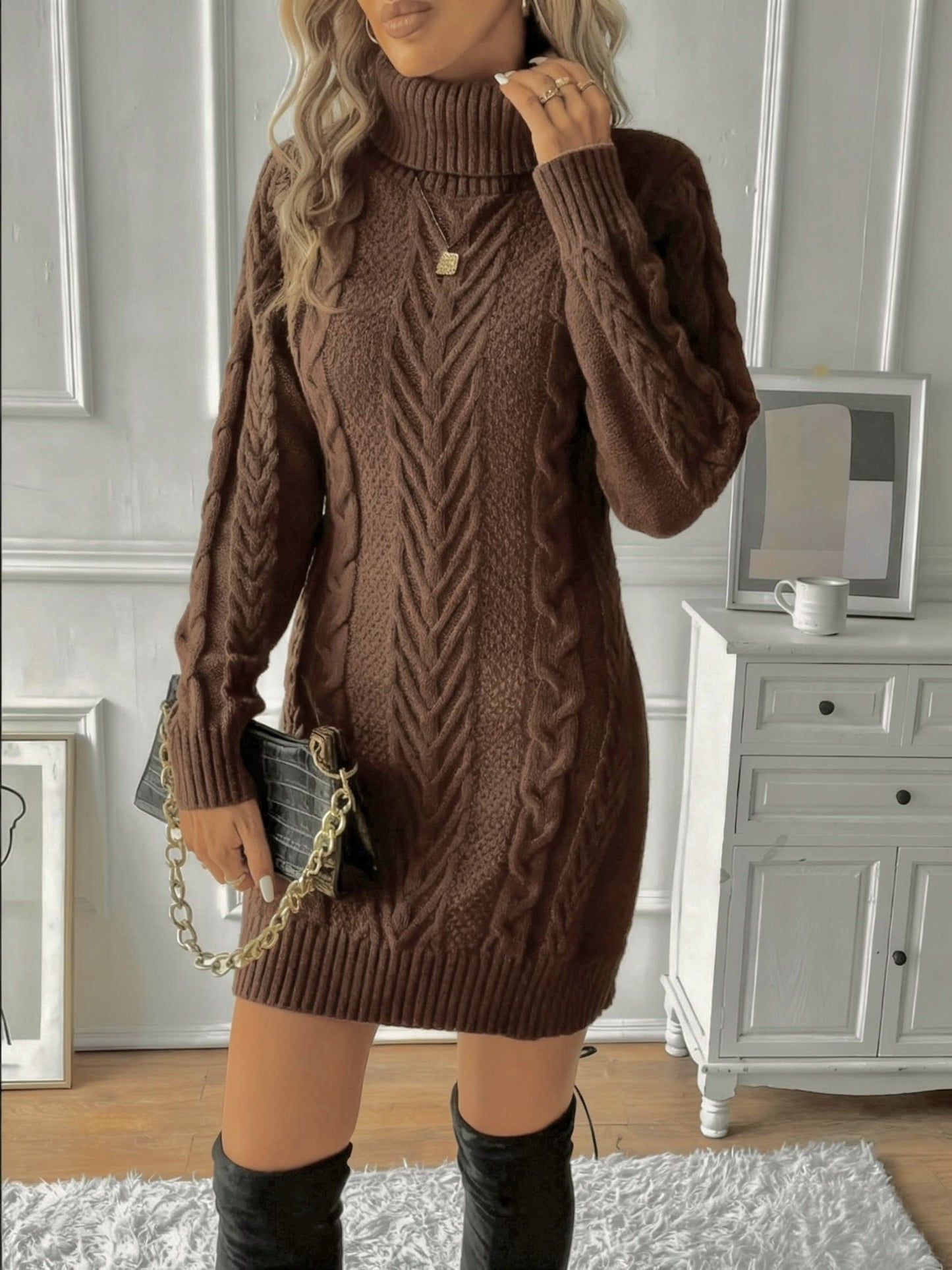 Caliah - High-Neck Braided Midi Dress