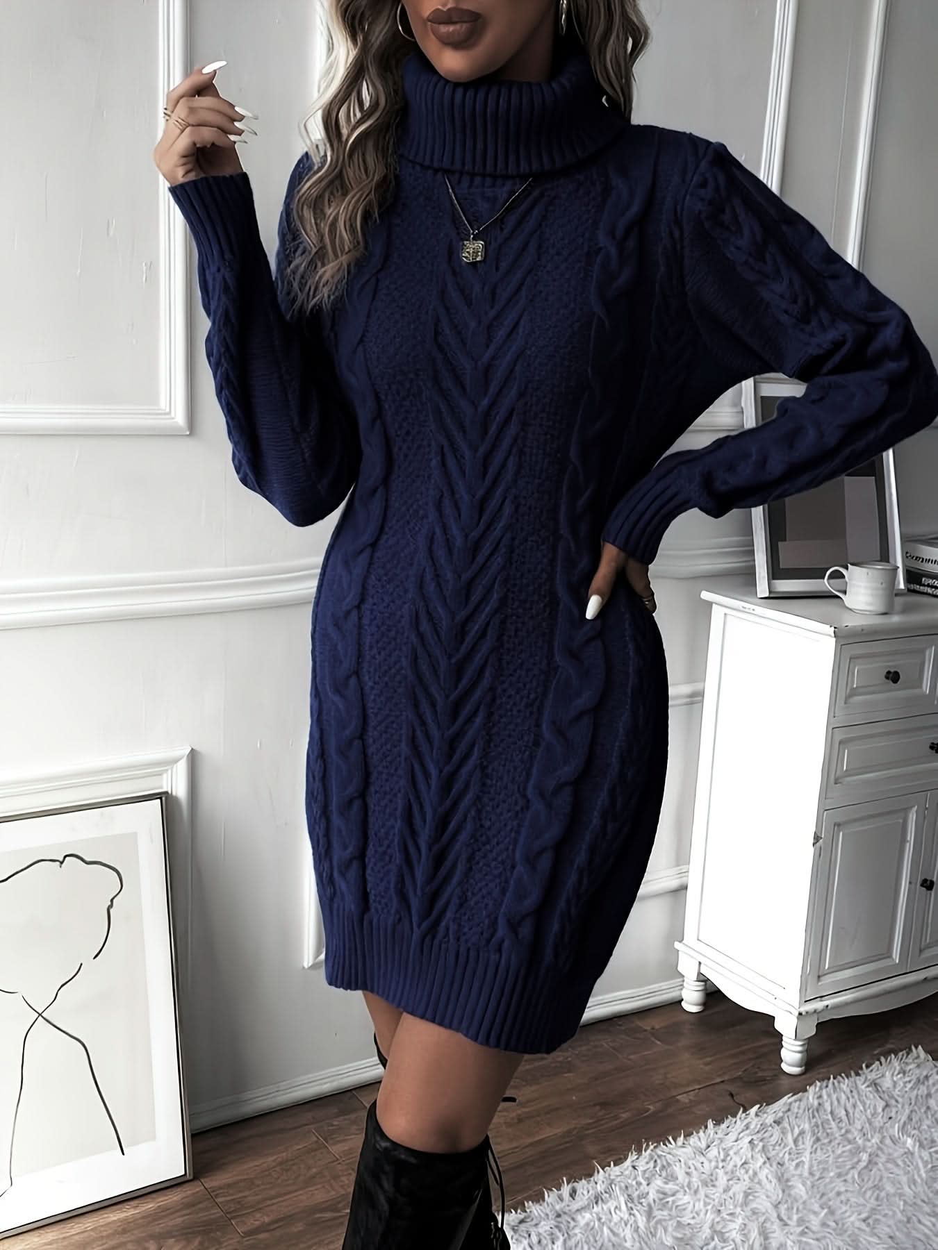 Caliah - High-Neck Braided Midi Dress