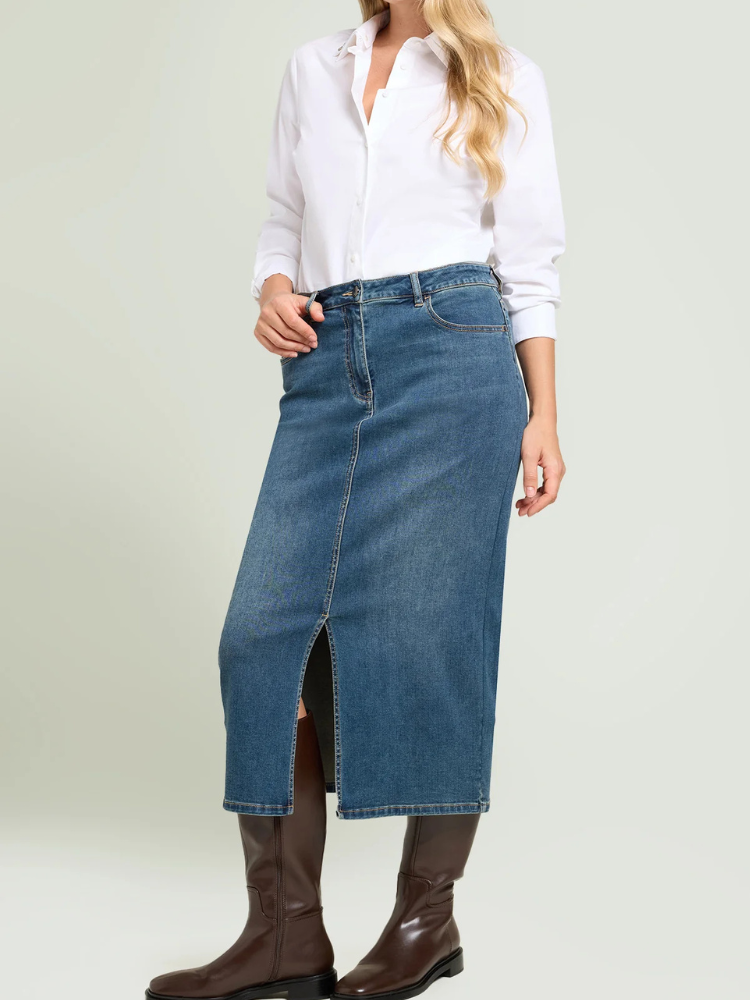 Caliah - Long High Waist Denim Skirt
