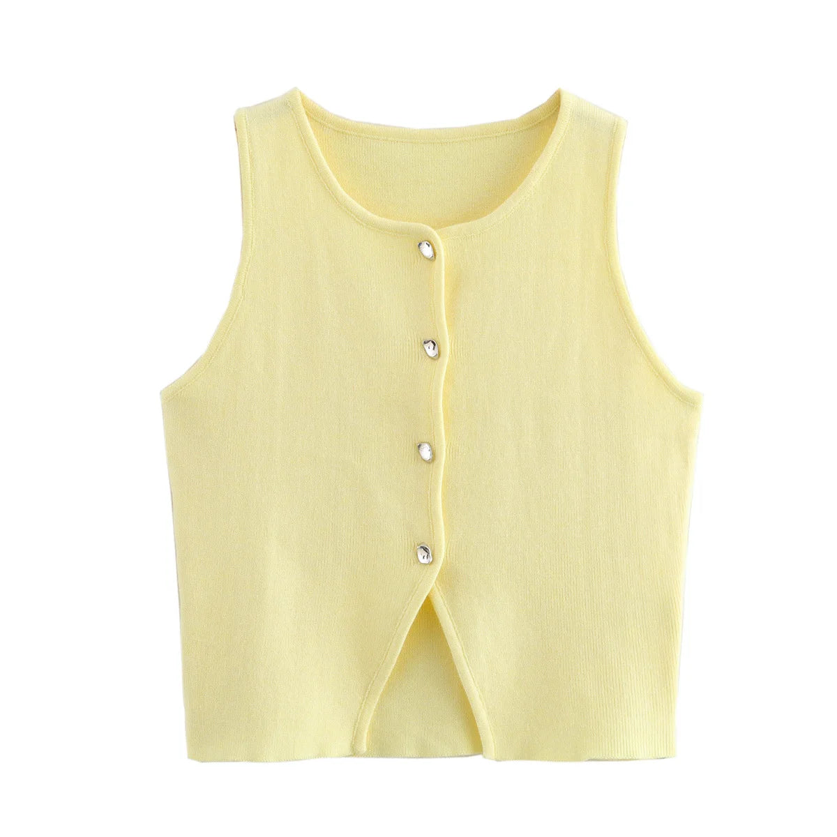 LANAH - Knit Sleeveless Vest Cropped Button