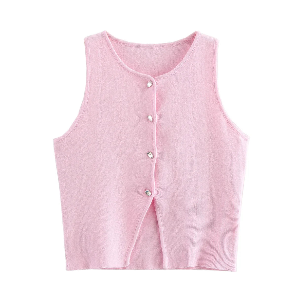 LANAH - Knit Sleeveless Vest Cropped Button
