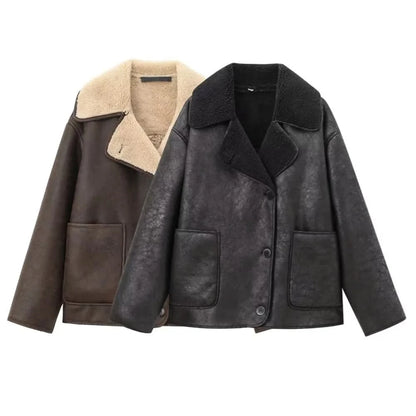 BRENDA - Wool Coat and Leather winter casual