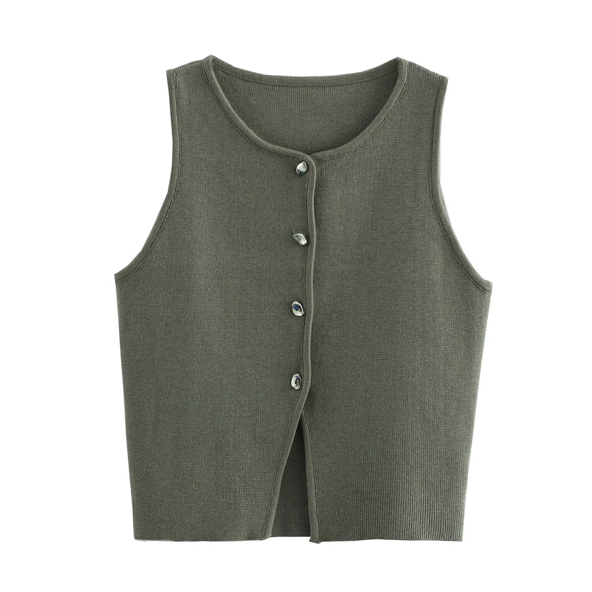 LANAH - Knit Sleeveless Vest Cropped Button