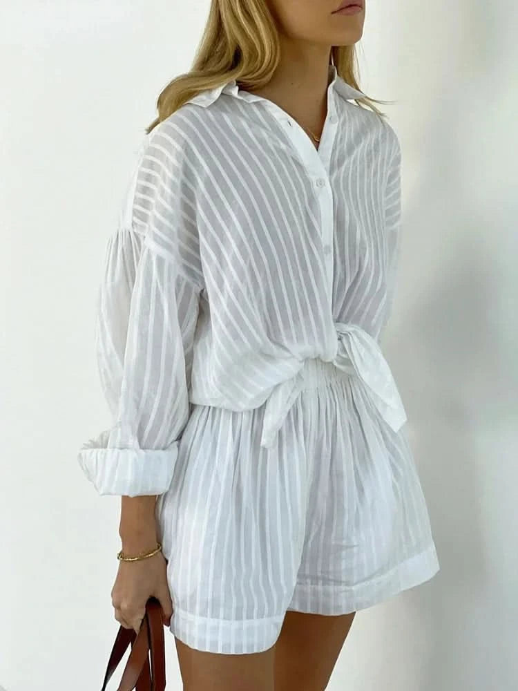Kevla - Sleeve Shirt Striped Lapel Two-Piece