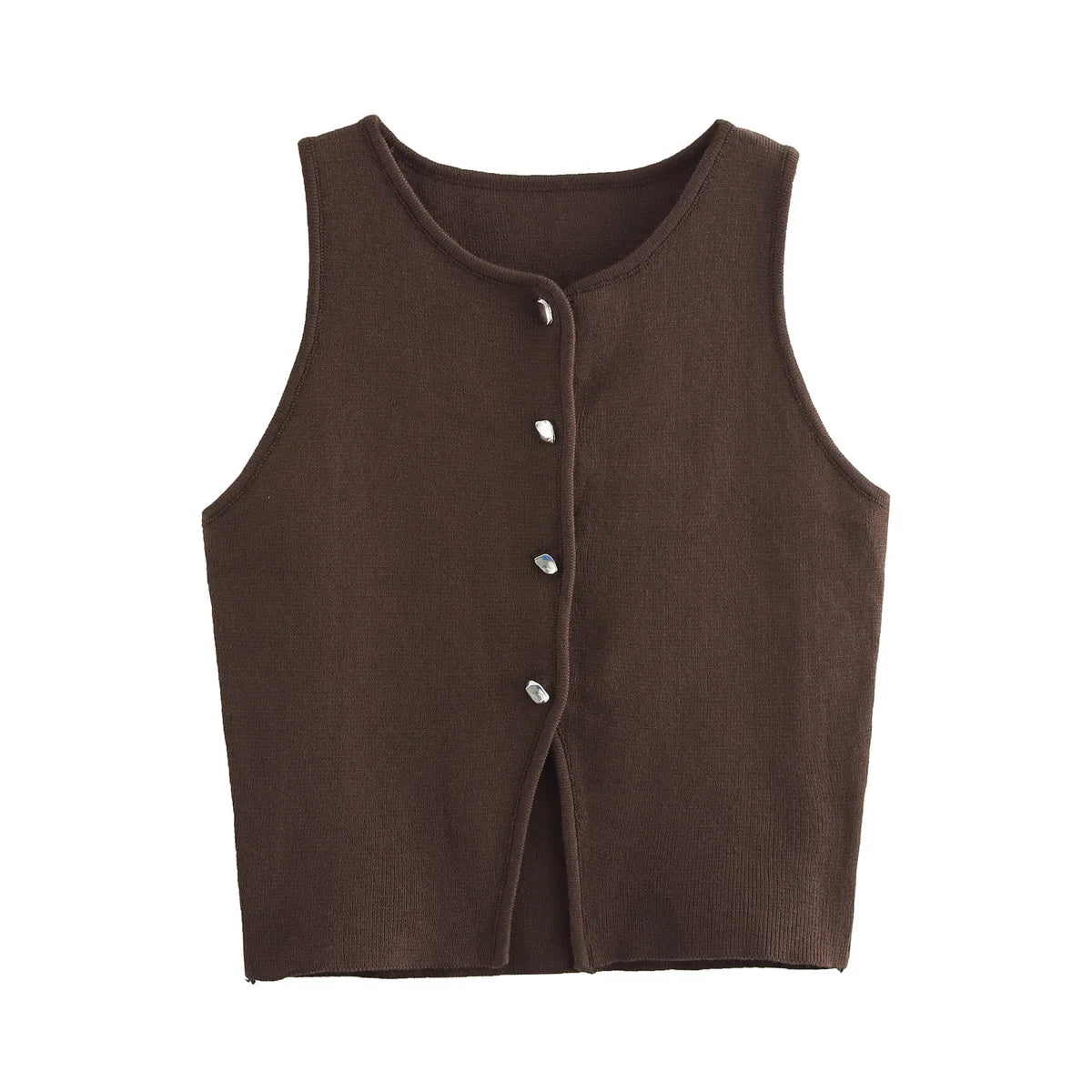 LANAH - Knit Sleeveless Vest Cropped Button