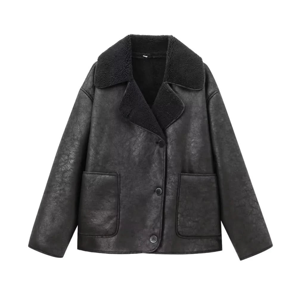 BRENDA - Wool Coat and Leather winter casual