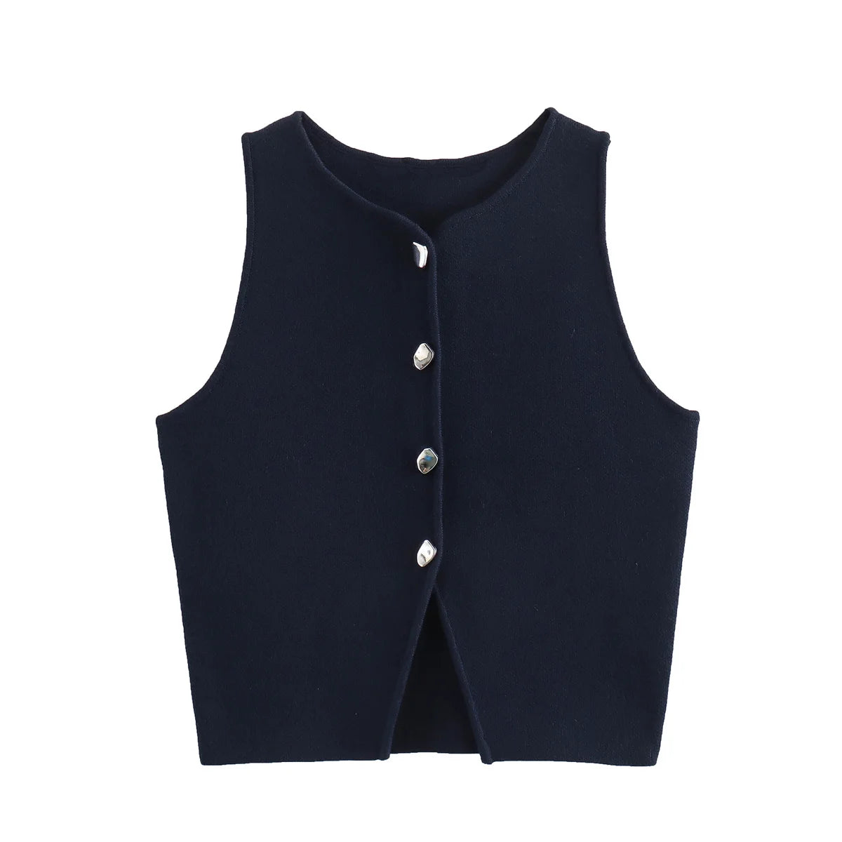 LANAH - Knit Sleeveless Vest Cropped Button