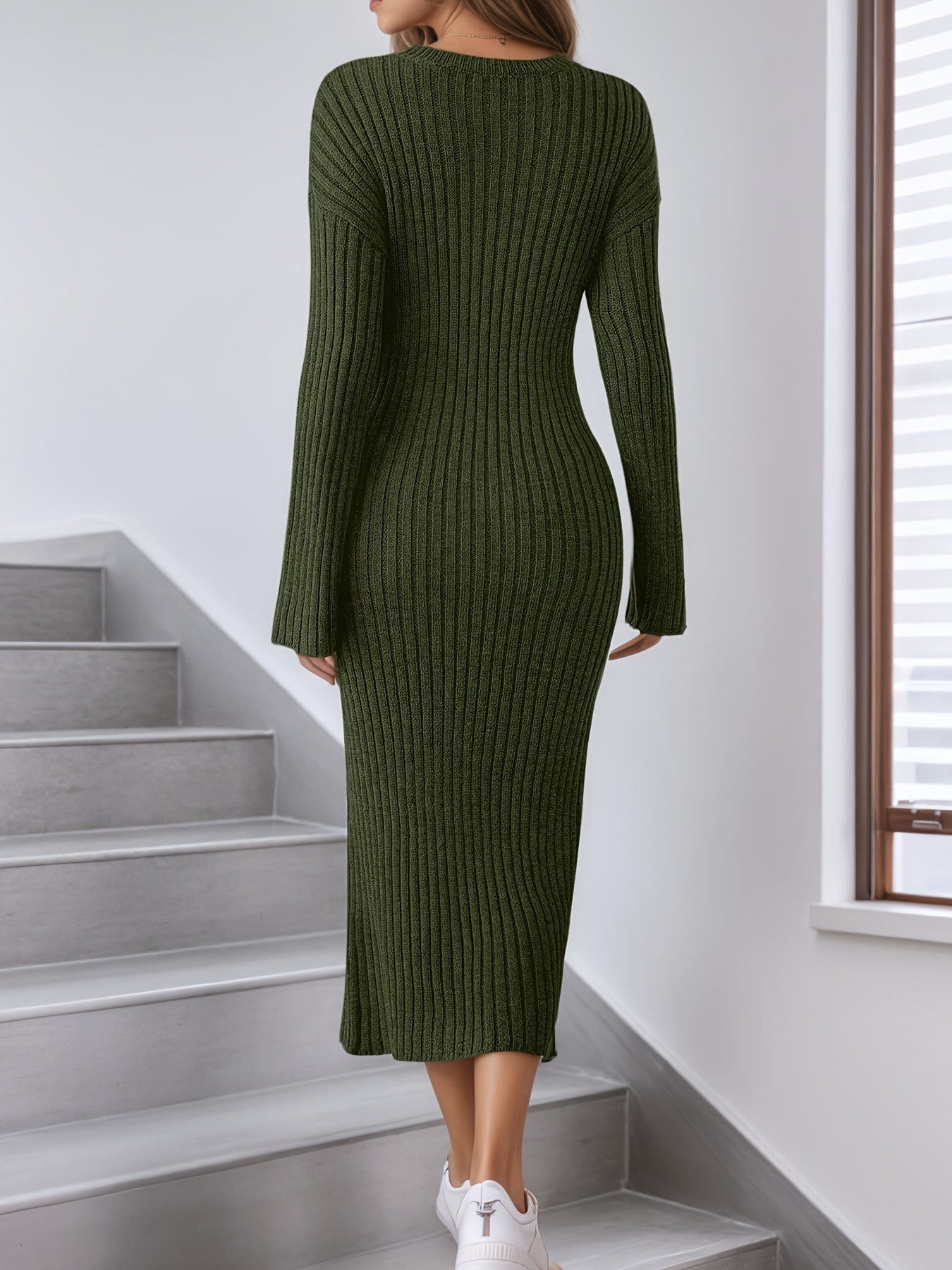 Caliah - Women's Striped Long Sleeve Midi Dress