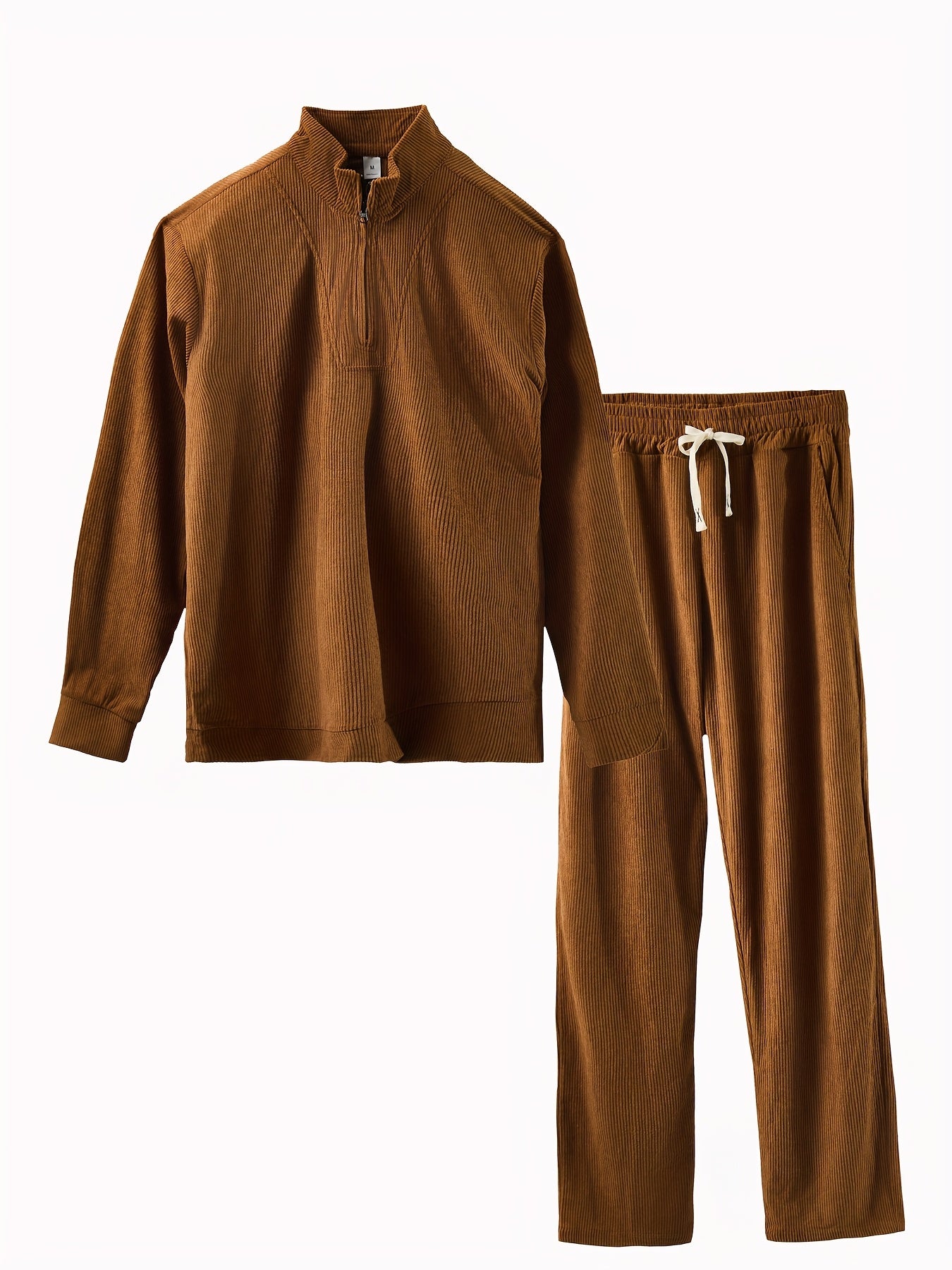 Caliah - Men's Corduroy Trousers & Half-Zip Jumper Set