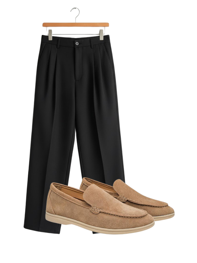 Caliah - Men's Suede Loafer & Casual Trousers Set