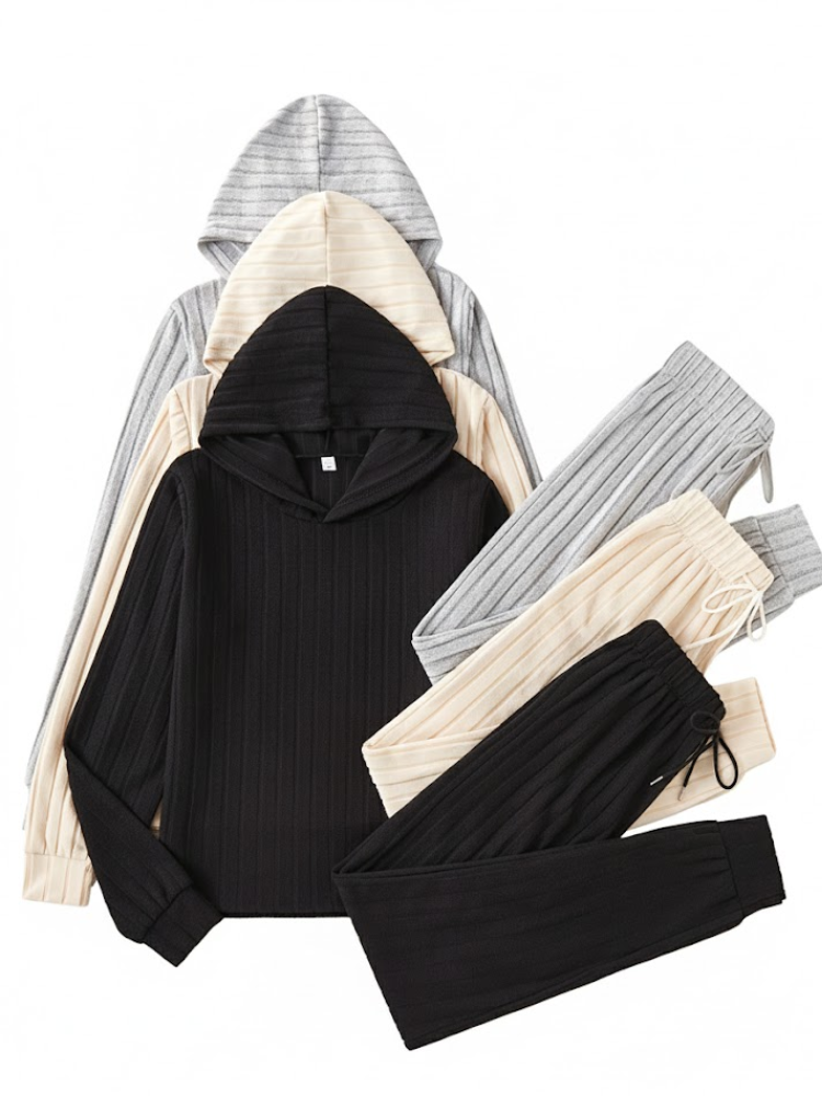 Women's 3 Piece Set – Ribbed Sweatshirt & Trousers