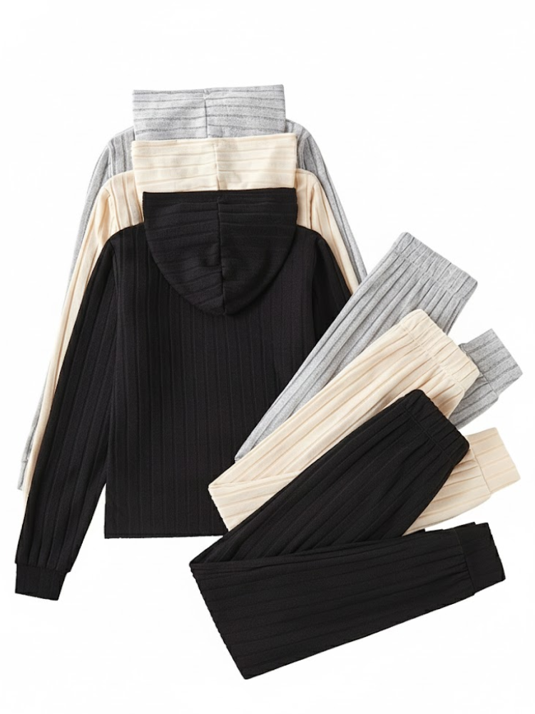 Women's 3 Piece Set – Ribbed Sweatshirt & Trousers