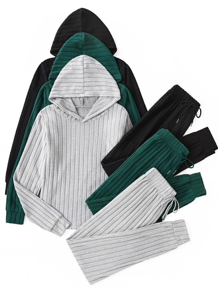 Women's 3 Piece Set – Ribbed Sweatshirt & Trousers
