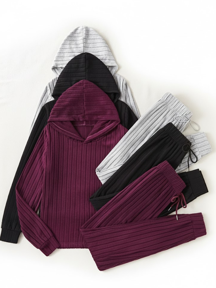 Women's 3 Piece Set – Ribbed Sweatshirt & Trousers