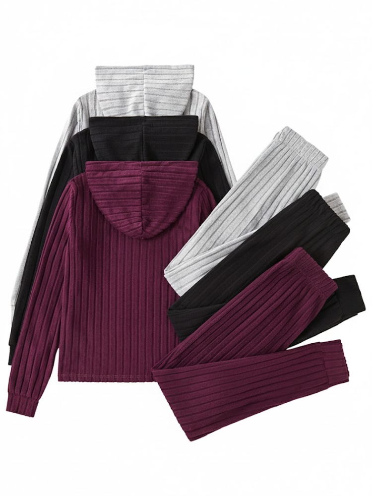Women's 3 Piece Set – Ribbed Sweatshirt & Trousers