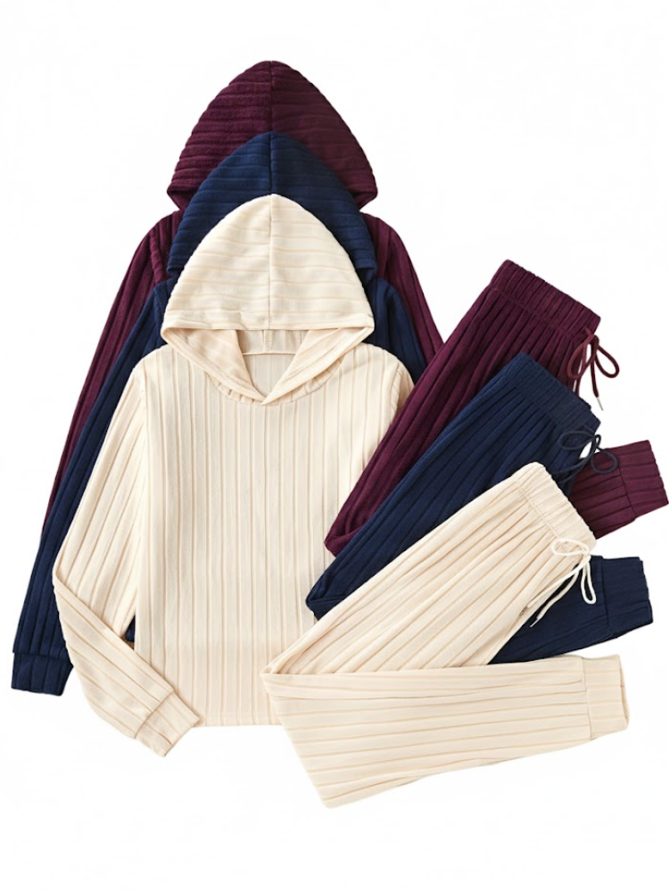 Women's 3 Piece Set – Ribbed Sweatshirt & Trousers
