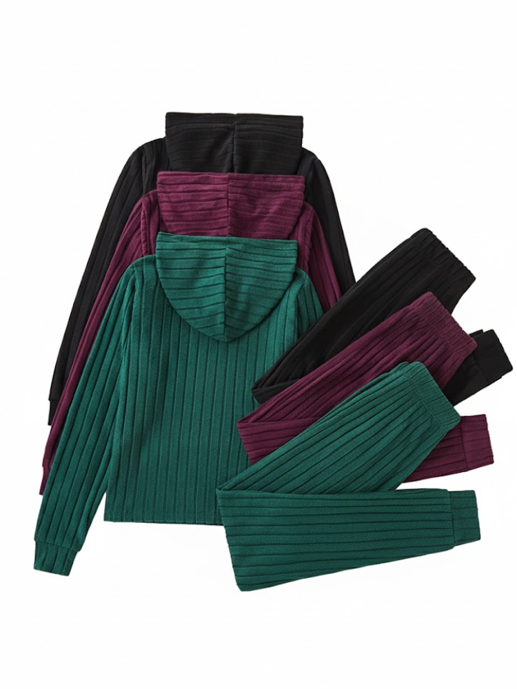 Women's 3 Piece Set – Ribbed Sweatshirt & Trousers