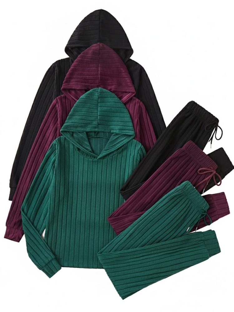 Women's 3 Piece Set – Ribbed Sweatshirt & Trousers