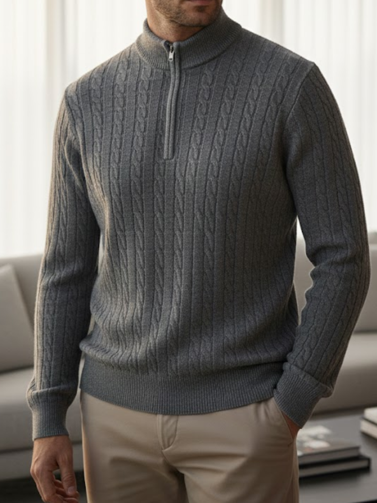 Caliah - Elegant Winter Set Casual Trousers and Texturized Zip Sweater